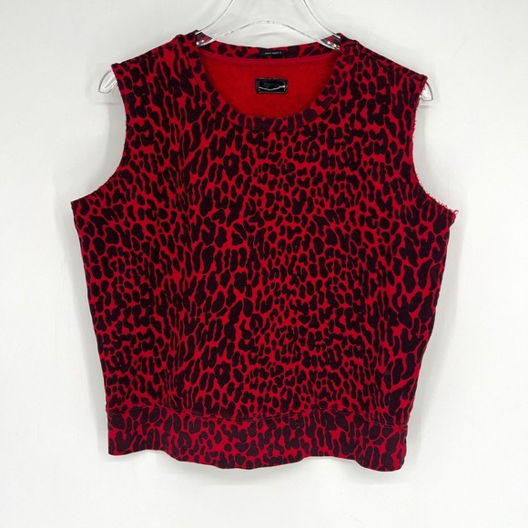 Mother Denim Sweater Vest Womens L Red Cheetah Print Maximalist Vibrant - Picture 1 of 7